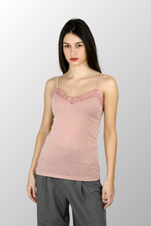 Top a spalla stretta con pizzo in Cotone Seta