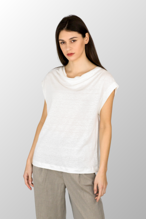 maglia a manica corta con scollo a imbuto in lino