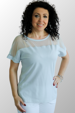 Maglia a manica corta da donna con inserto in tulle