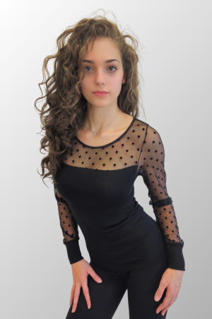 Maglia Manica Lunga in Tulle Pois Piccoli in Lana Seta - MORGANA
