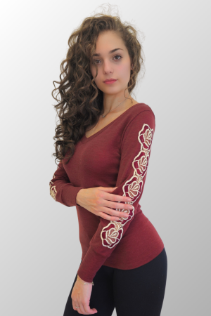 Maglia Manica Lunga Donna con Scollo a V in Lana Seta e Macramè - GABRIELLA