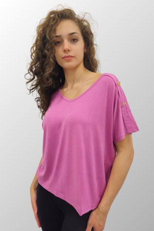 Maglia a manica corta da donna con bottoni sulle spalle