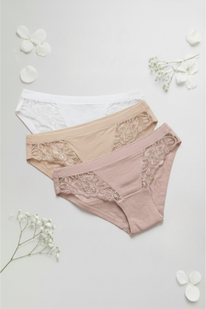 Confezione da 3 Slip da donna in Modal elasticizzato con pizzo in 3 colori