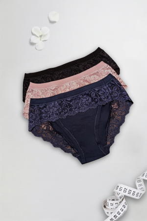 Confezione da 3 Slip midi da donna in Modal elasticizzato con pizzo in 5 colori